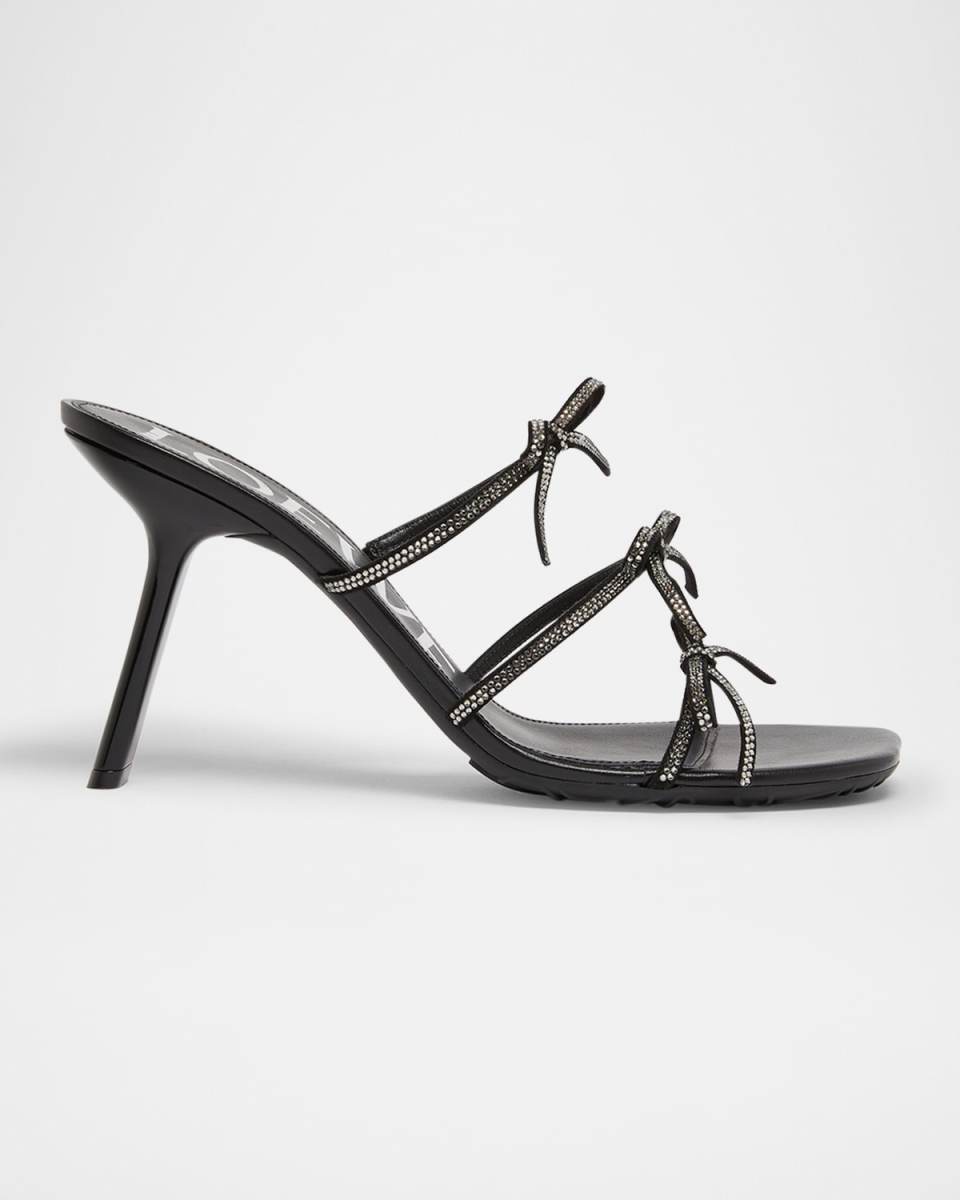 Petal Leather Crystal Bow Strappy Sandals